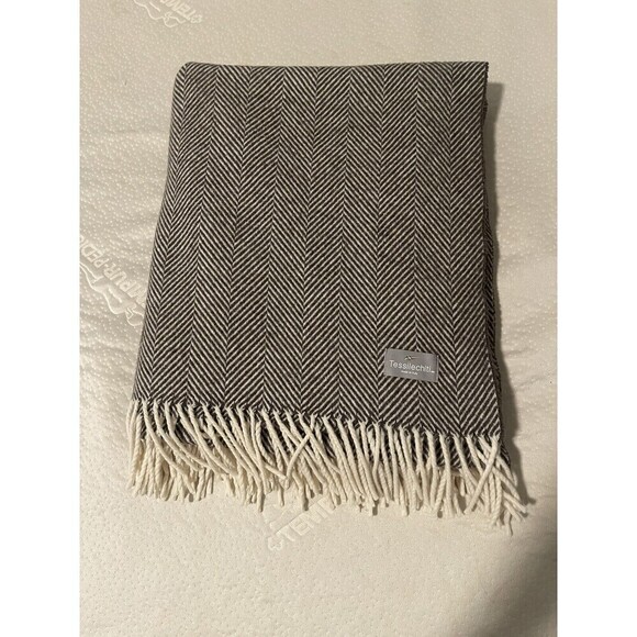 Tessilechiti Fringe Blanket Throw Brown Beige Stripe Made in Italy - Picture 2 of 5